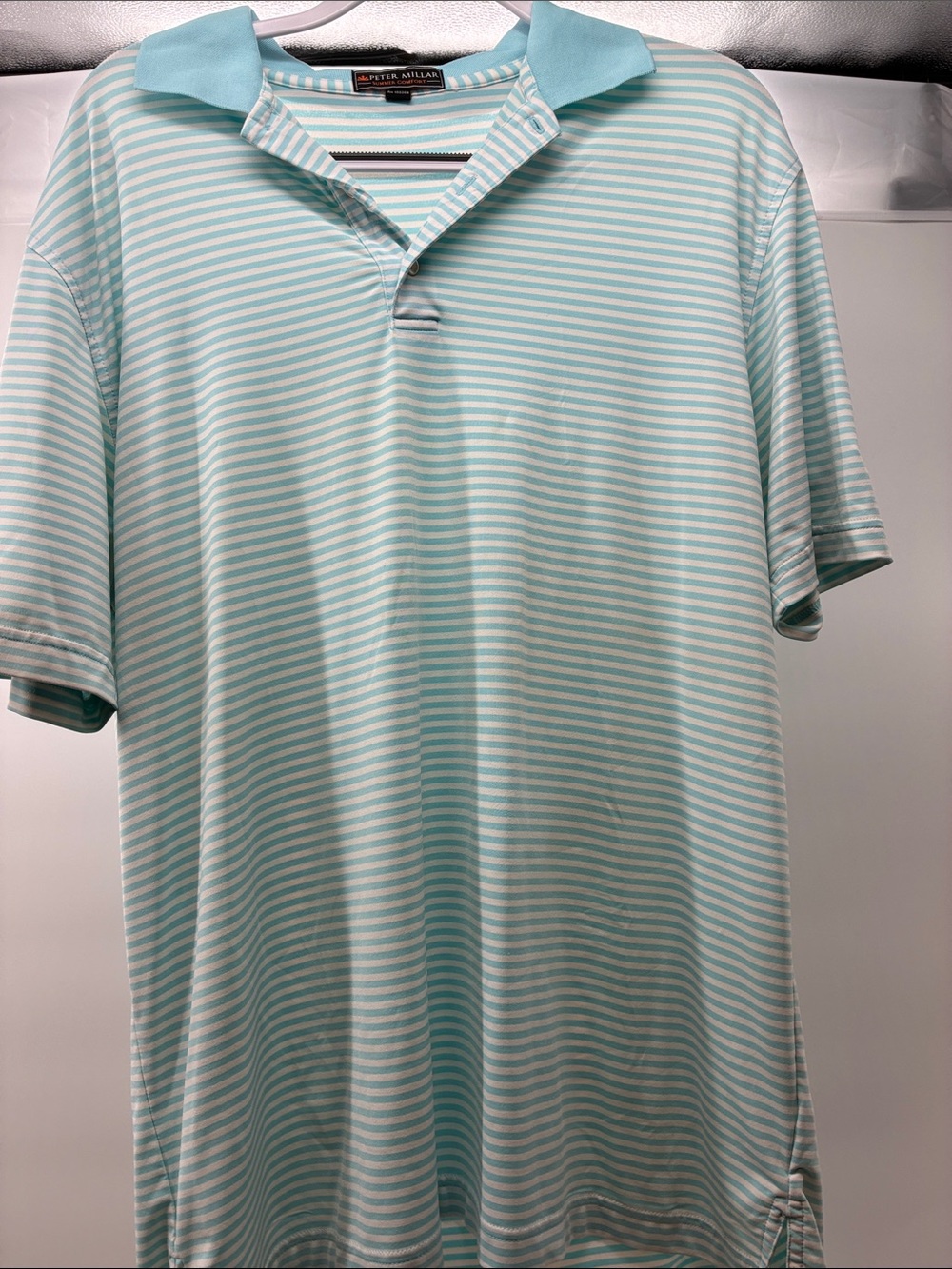 Peter Millar Mint and White Striped Polo